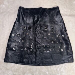 Guess Black Leather Studded Pocket A-line Mini Skirt Size 0